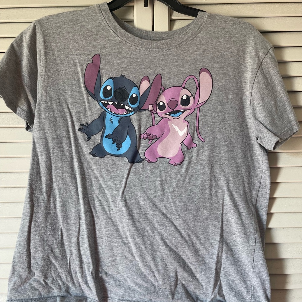 Disney Gray Tee with Blue and Pink Stitch Duo